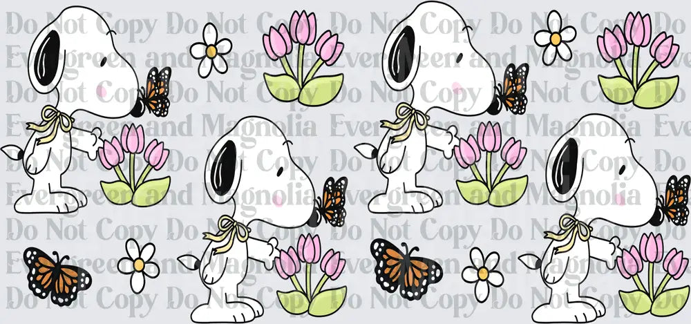 Cartoon Dog Spring Tulips Butterfly Daisy