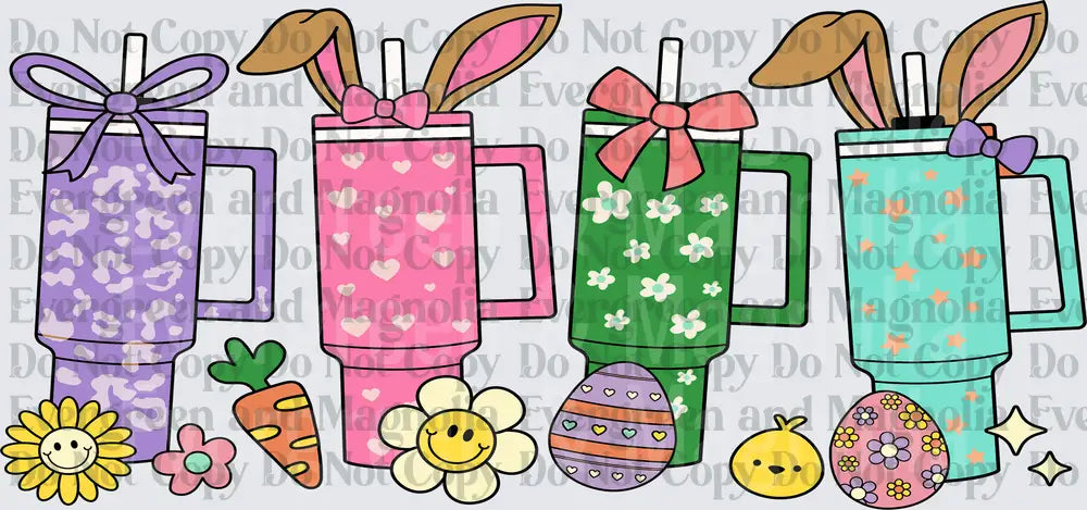 Easter Bunny Ear Tumbler Cups with Bows and Spring Icons