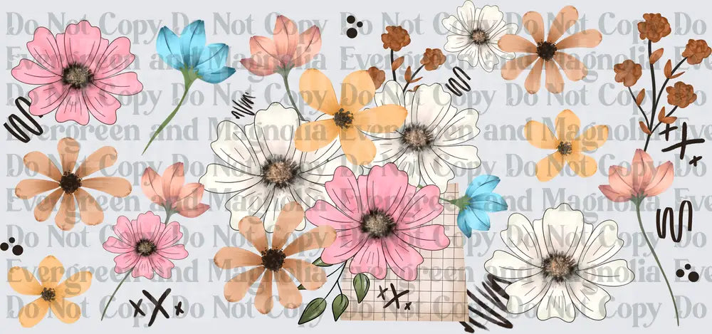 Wildflower Bouquet Boho Floral Scatter Pink Blue Peach