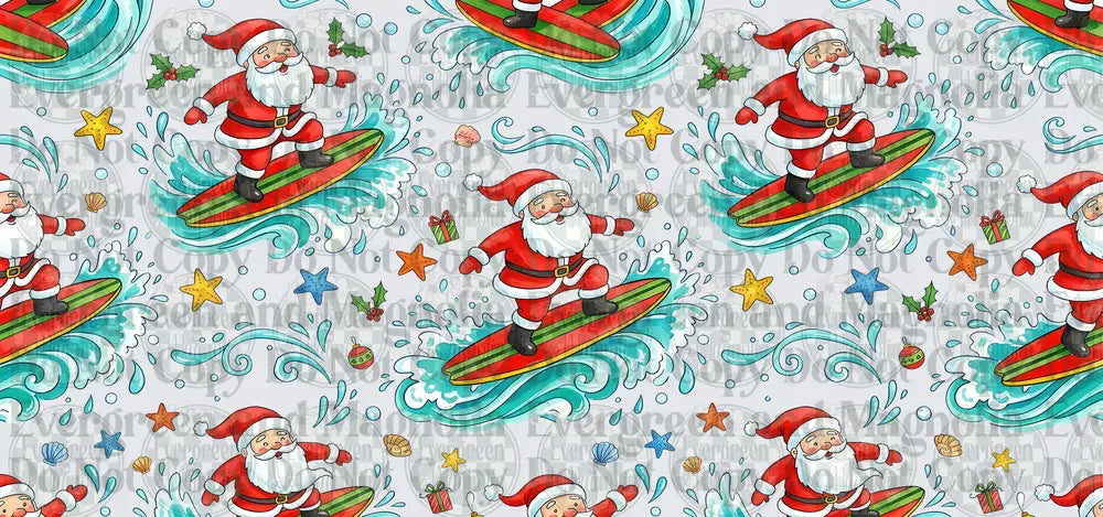 Surfing Santa Claus Ocean Wave Christmas Pattern