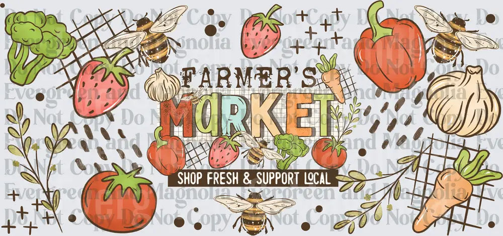 Farmer's Market Shop Fresh & Support Local Veggie Bee Design