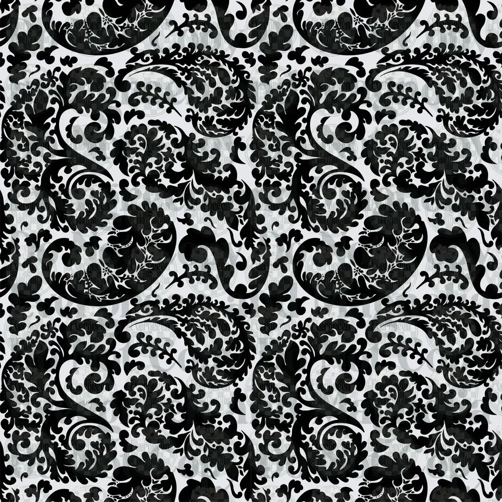 Black and White Paisley Floral Damask Pattern