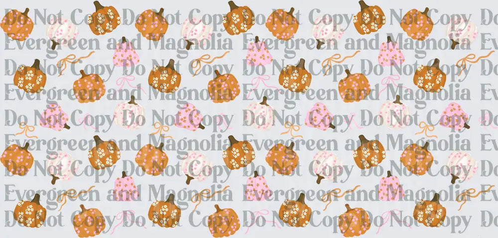 Girly Floral Pumpkins and Bows Scattered Pattern