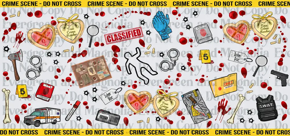 True Crime Reader Heart Locket Crime Scene Pattern