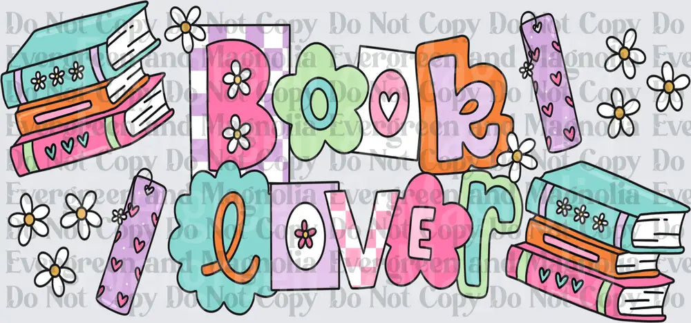 Groovy Book Lover Typography with Stacked Books and Daisies