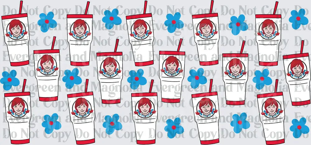 Redhead Girl Tumbler Cup Pattern With Blue Flowers