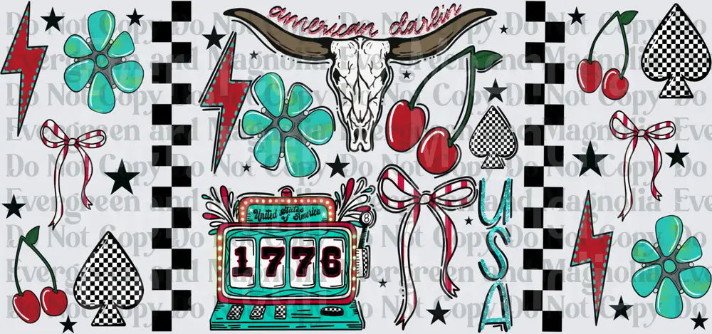 American Darlin Rockabilly Patriotic Retro Elements Sheet