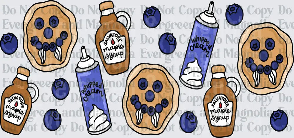 Blueberry Pancakes Maple Syrup Whipped Cream Pattern