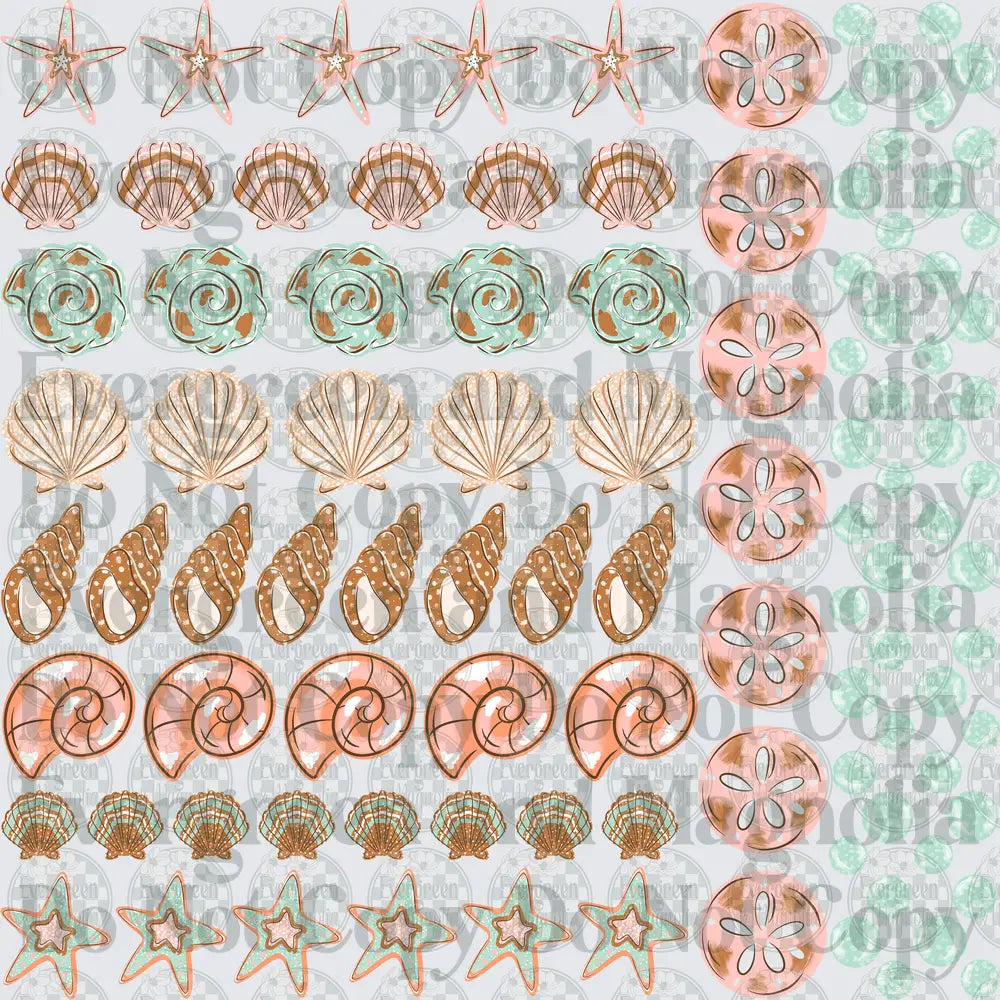 Coastal Seashell Starfish Sand Dollar Beach Bundle Sheet