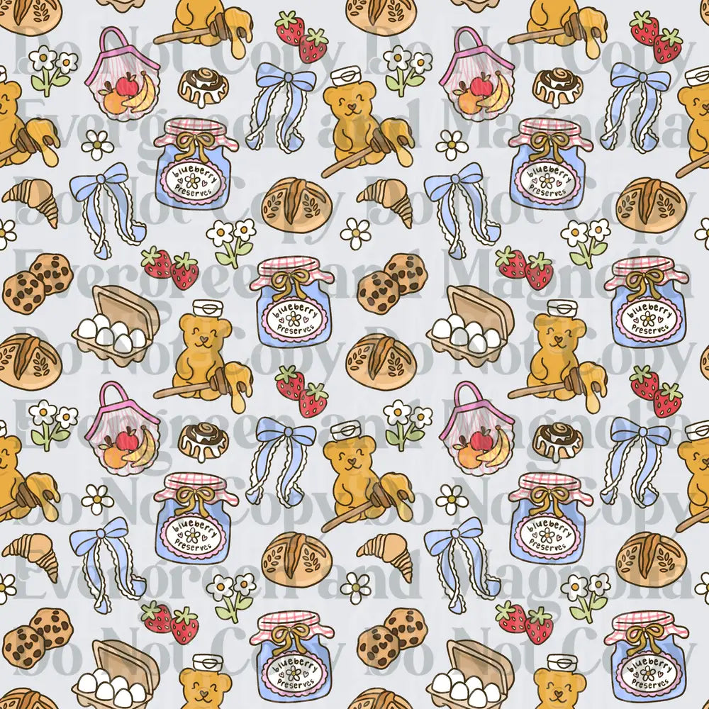 Cute Bakery Bear Blueberry Preserves Seamless Pattern