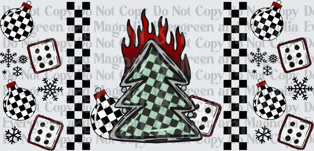 Checkered Flaming Christmas Tree Dice Ornaments Snowflakes