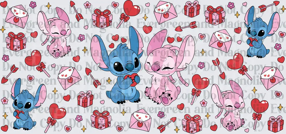 Blue & Pink Alien Friends Valentine Love Pattern