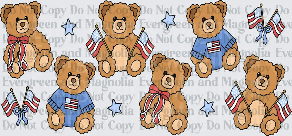 Patriotic Teddy Bears American Flags Stars Red White Blue