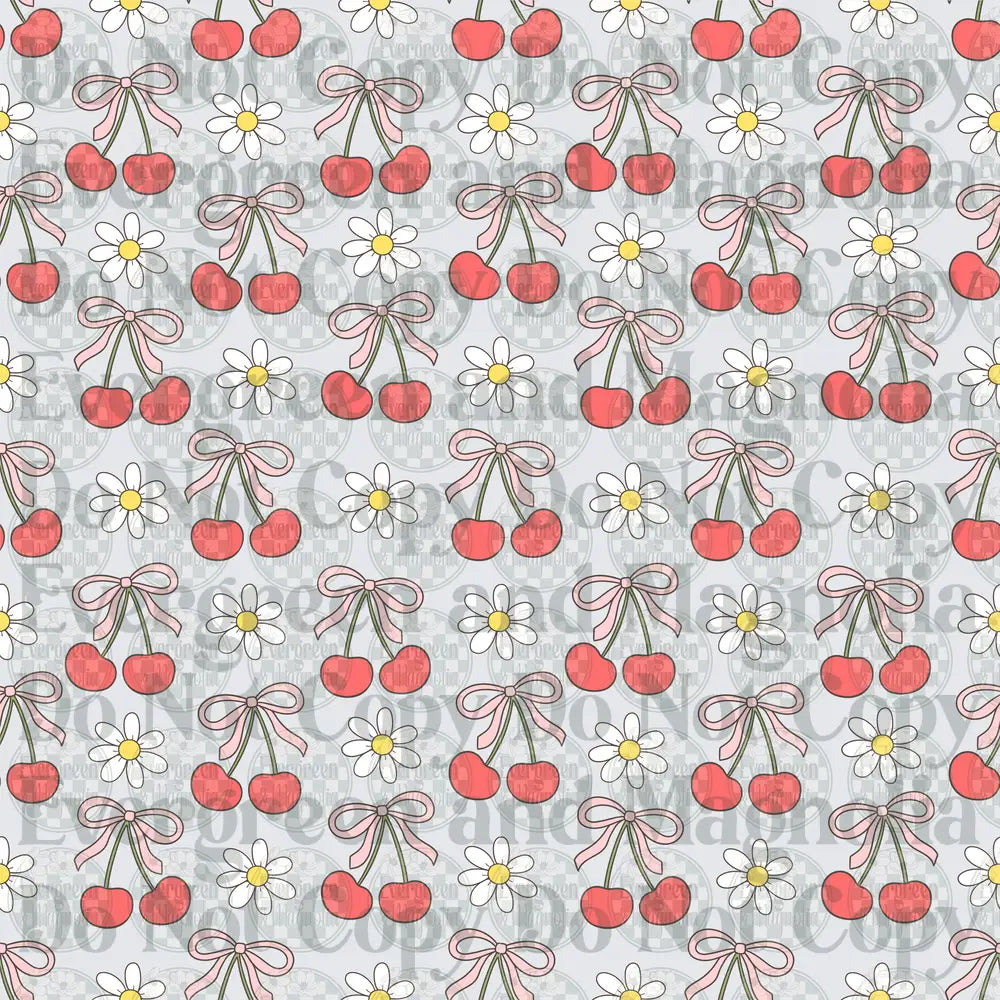 Coquette Cherry Bow Daisy Seamless Pattern