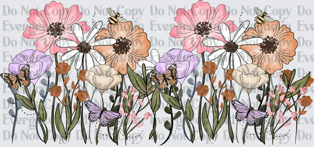 Wildflower Garden with Butterflies and Bees Boho Floral