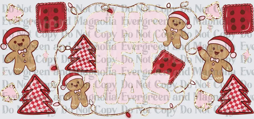 Christmas Gingerbread Man Santa Hat Red Checkered Tree Dice