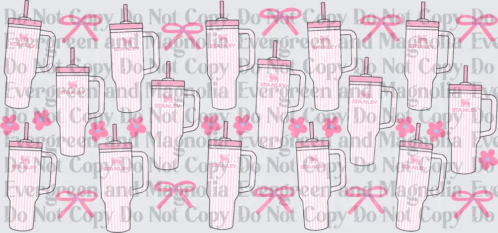 Pink Striped Tumbler Cups Bows and Flowers Pattern