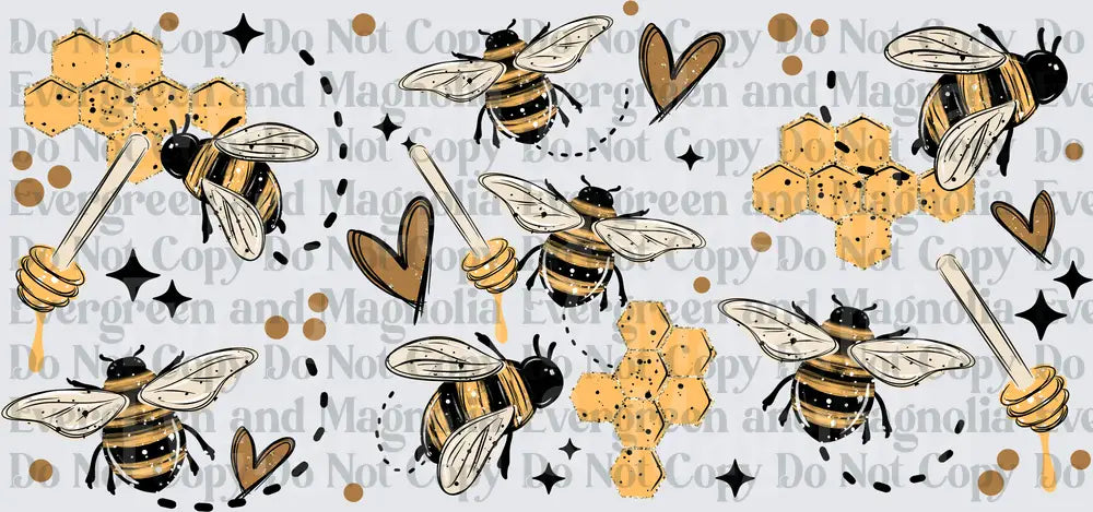 Honey Bees Honeycomb Dipper Hearts Stars Pattern