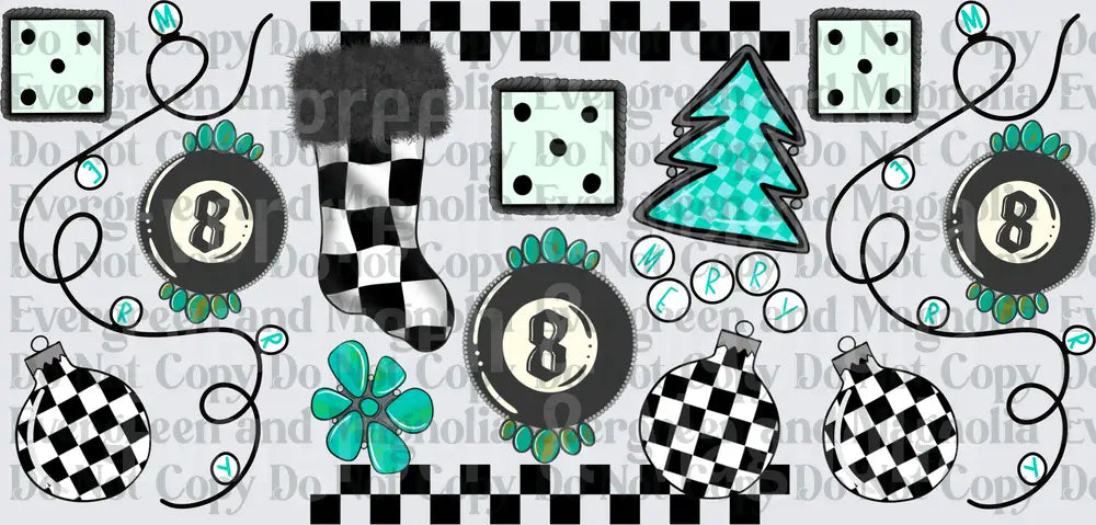 Checkered Christmas Stocking Magic 8 Ball Holiday Elements