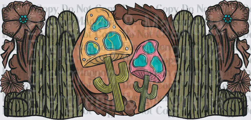 Boho Desert Mushrooms and Saguaro Cactus Wrap Design