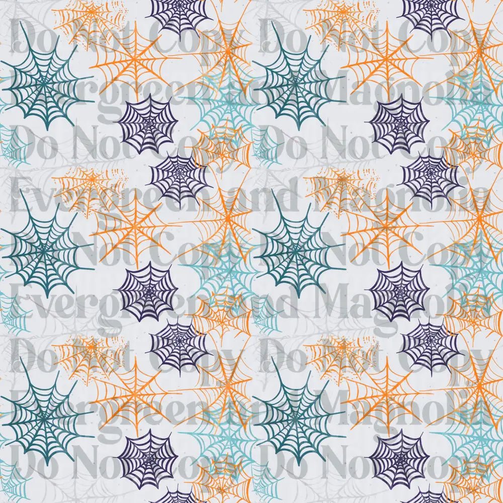 Colorful Halloween Spiderweb Repeat Pattern Orange Teal Purple