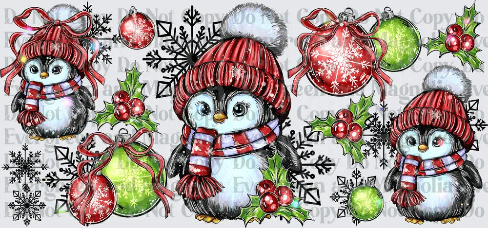 Cute Christmas Penguins Red Knit Hats Scarves Holiday Ornaments