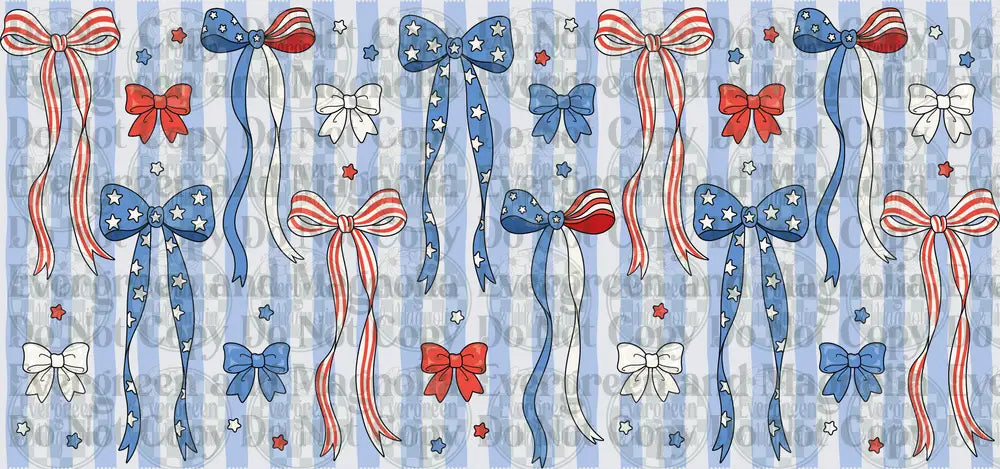 Patriotic Red White Blue Bows Stars Stripes Pattern