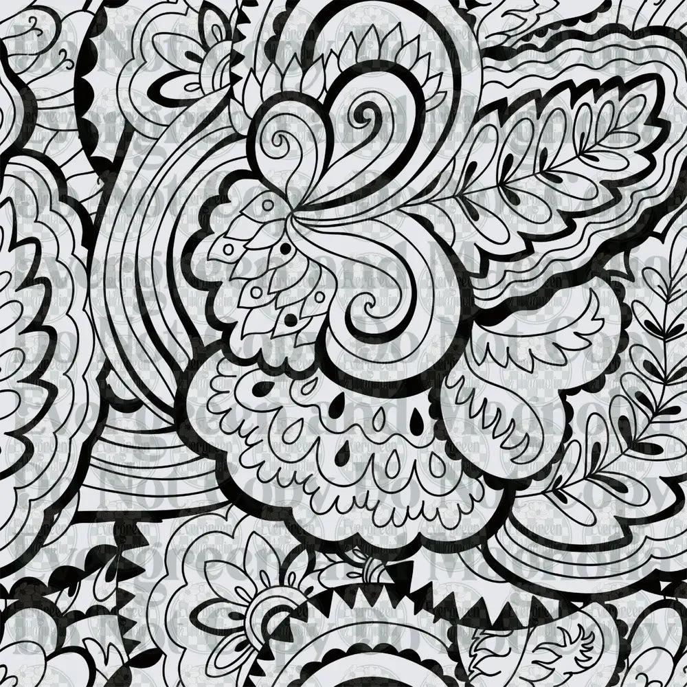 Black and White Paisley Floral Mandala Doodle Art Pattern