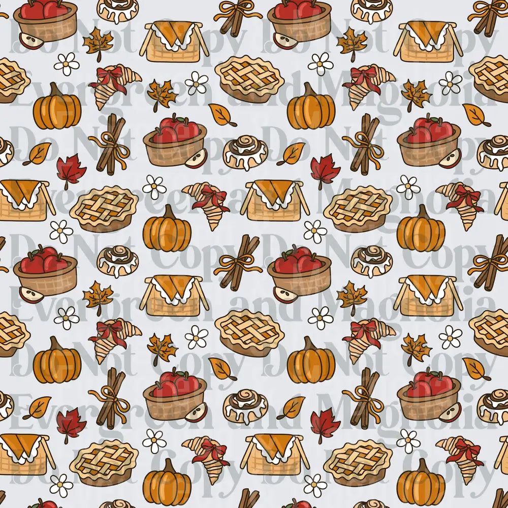 Fall Harvest Baking Pattern Pumpkins Pies Apples Cinnamon