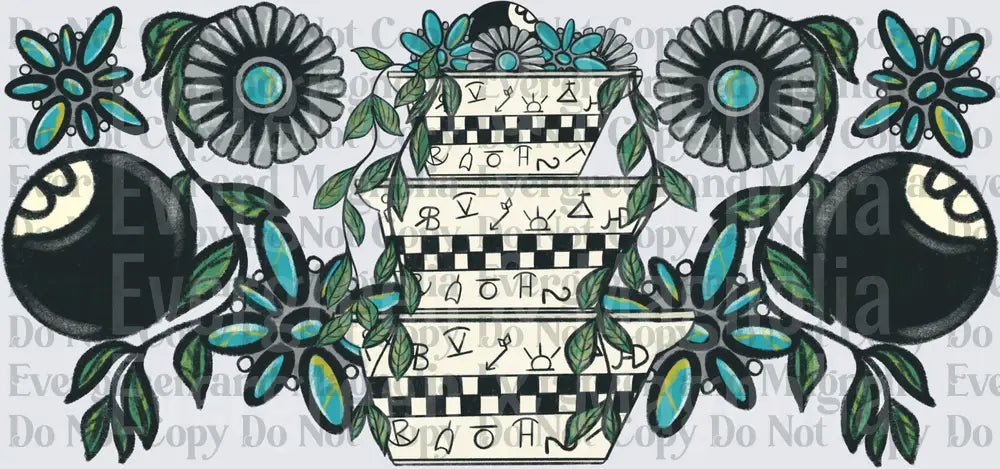 Stacked Checkered Bowls Folk Floral Botanical Symmetrical