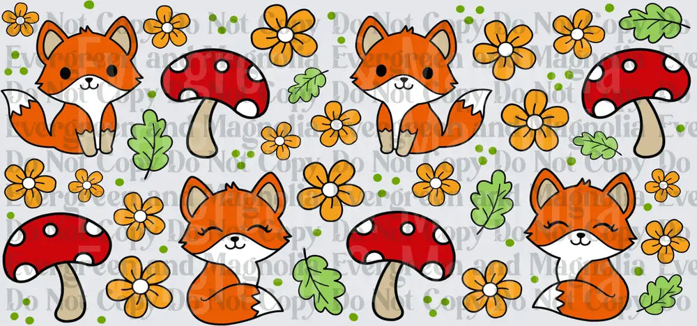 Cute Kawaii Fox Mushroom Floral Woodland Pattern