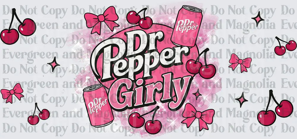 Dr Pepper Girly Pink Cherries Bows Cans Glitter Design