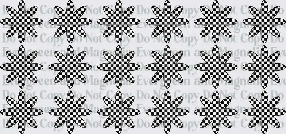 Black White Checkered Daisy Flower Pattern Repeat