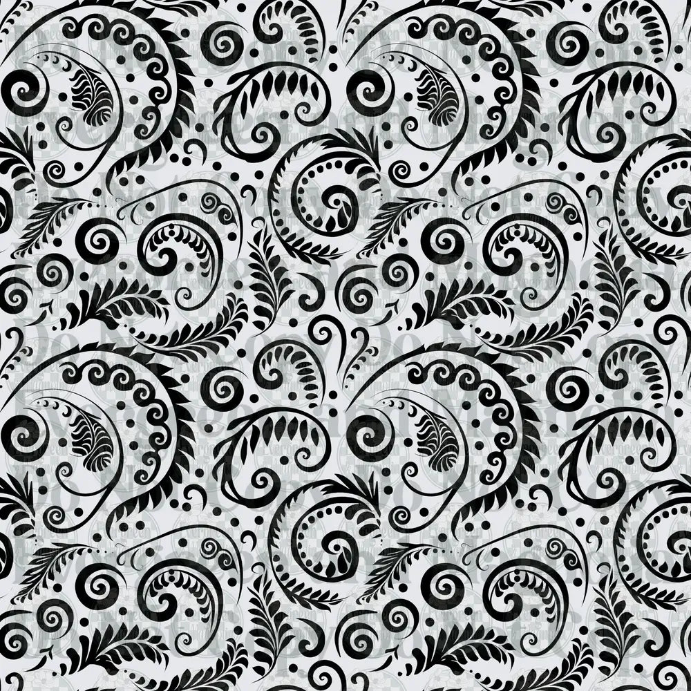 Black and White Swirling Paisley Floral Seamless Pattern