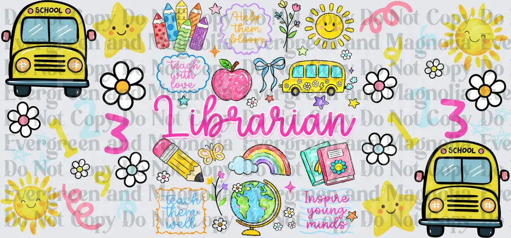 Librarian Cute School Bundle Teach Inspire Bloom
