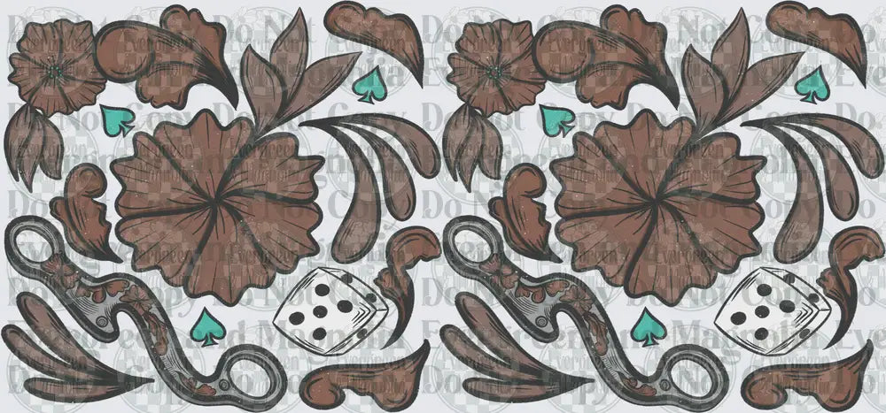Western Floral Scissors Dice Spade Repeat Pattern