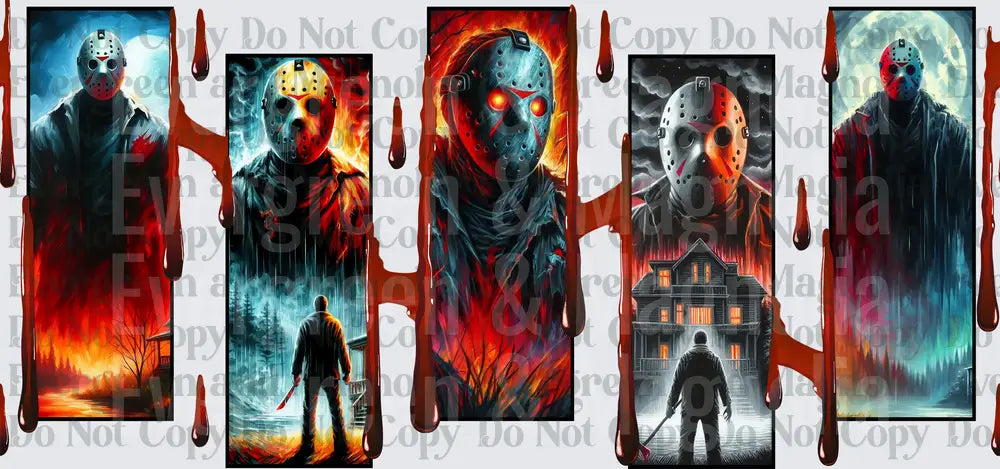 Horror Masked Killer Hockey Mask Panel Wrap Blood Drip