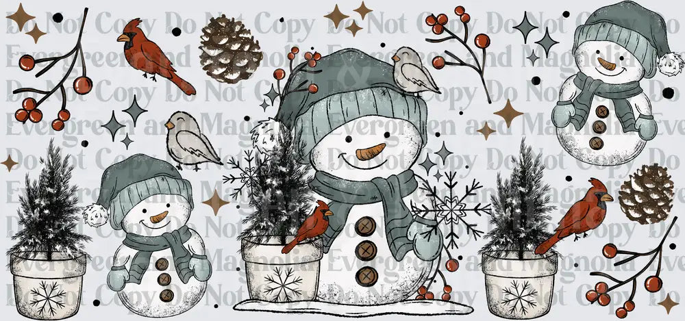 Rustic Snowmen Cardinals Pine Cones Winter Christmas