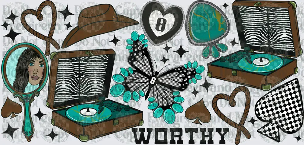 Worthy Western Boho Butterfly Vinyl Record Cowboy Hat Icons