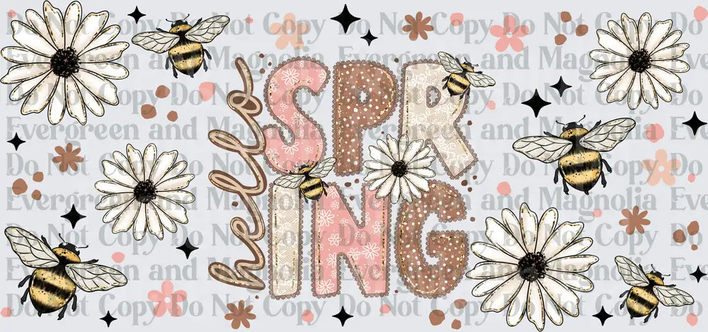 Hello Spring Boho Bees and Daisies Floral Typography