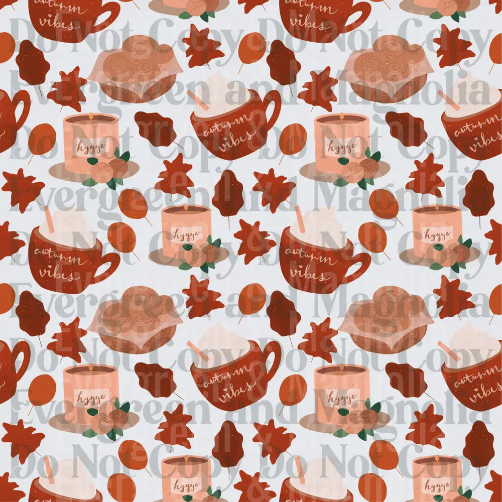 Autumn Vibes Hygge Cozy Fall Pattern Cinnamon Rolls Leaves