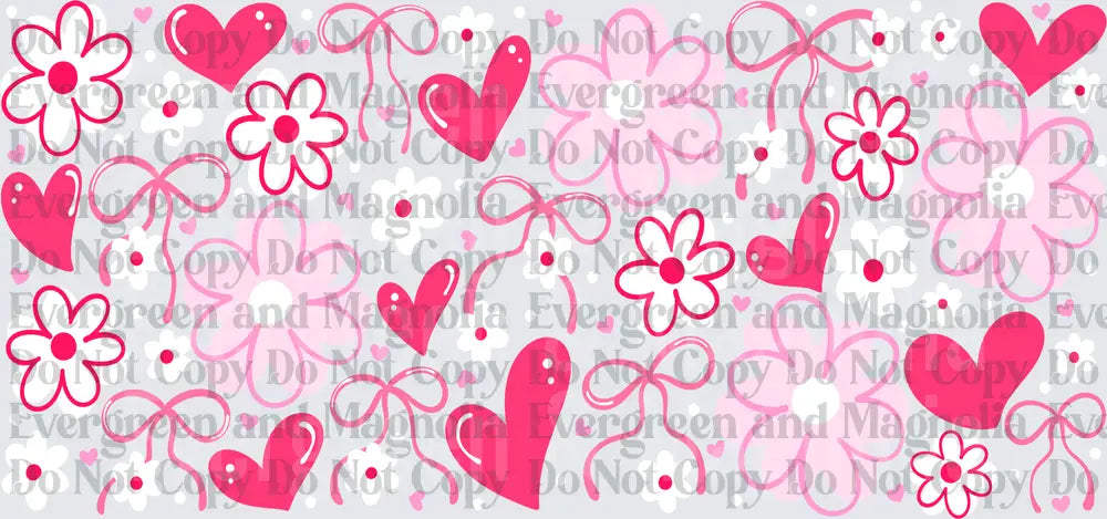 Pink Hearts Flowers and Bows Coquette Pattern