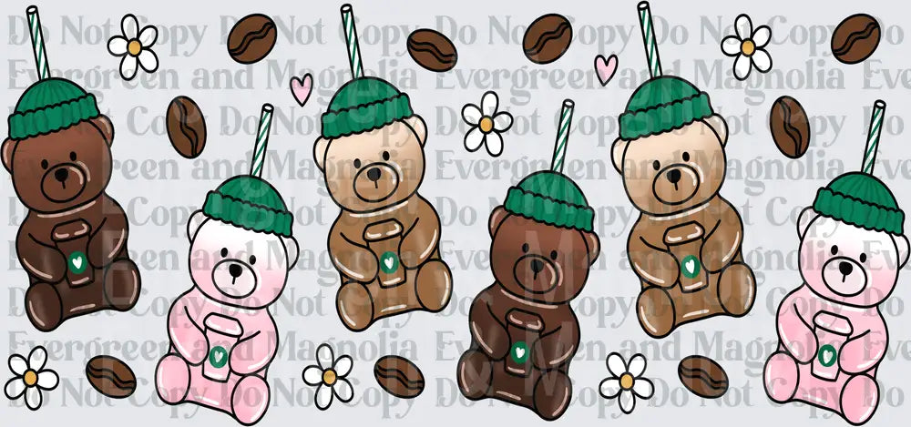 Coffee Bear Cup Wrap with Daisies and Coffee Beans