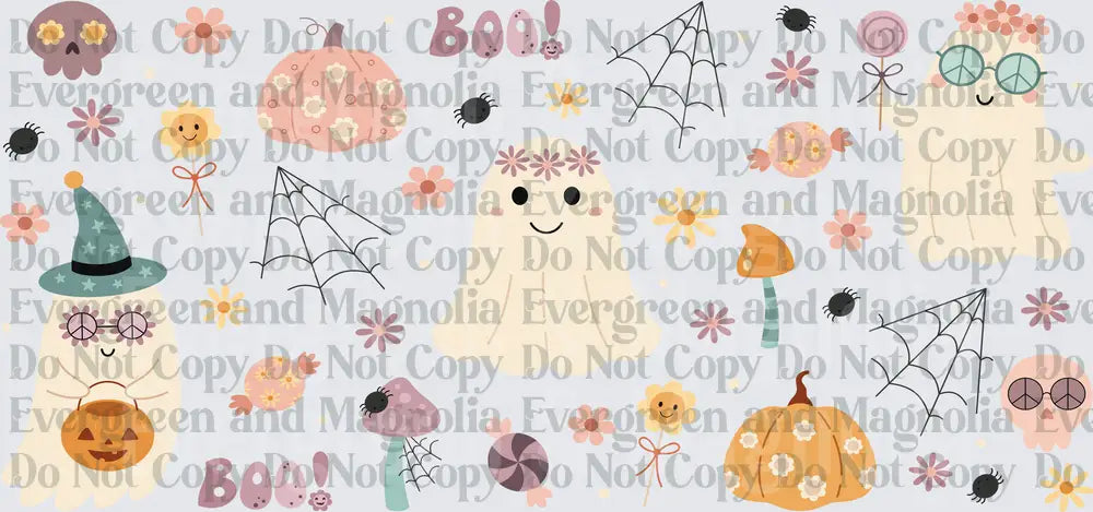 Boho Halloween Groovy Ghosts Pumpkins Spiderwebs Florals