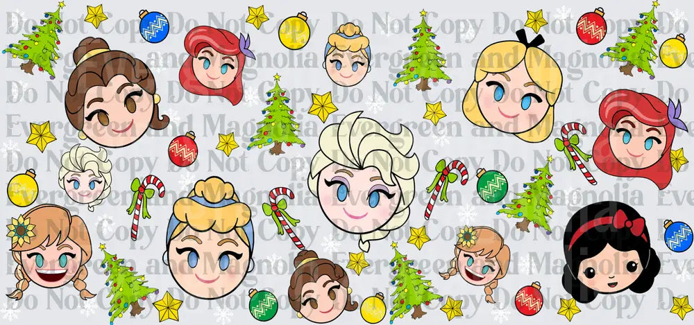Chibi Princess Faces Christmas Holiday Collage