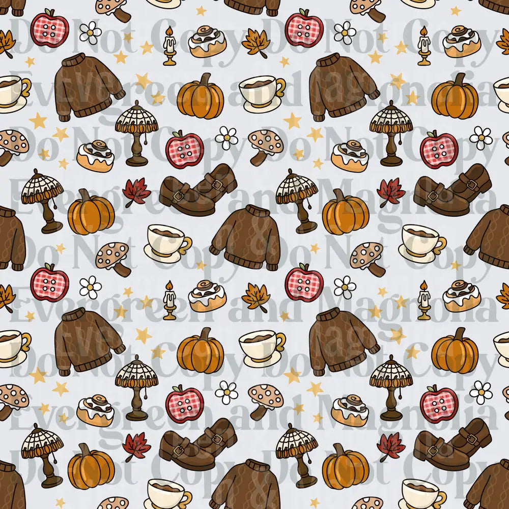 Cozy Fall Autumn Pattern Pumpkin Sweater Cinnamon Roll