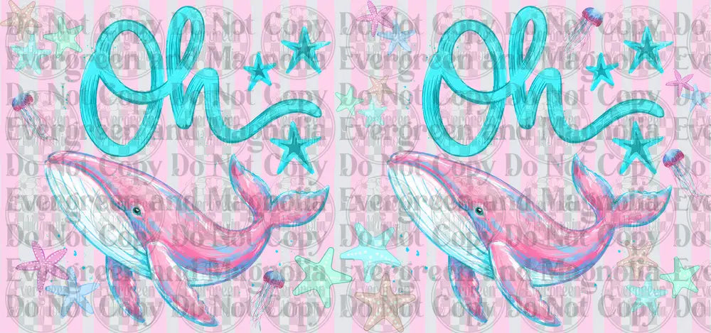 Oh Whale Pink Pastel Ocean Stripe Script Design
