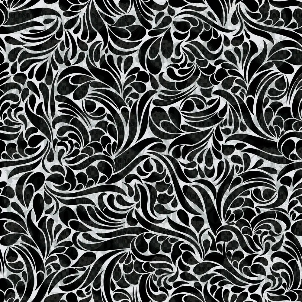 Black and White Abstract Swirling Floral Botanical Pattern