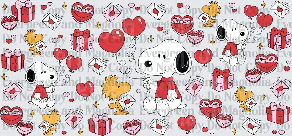 Valentine Cartoon Dog & Bird Heart Balloons Pattern