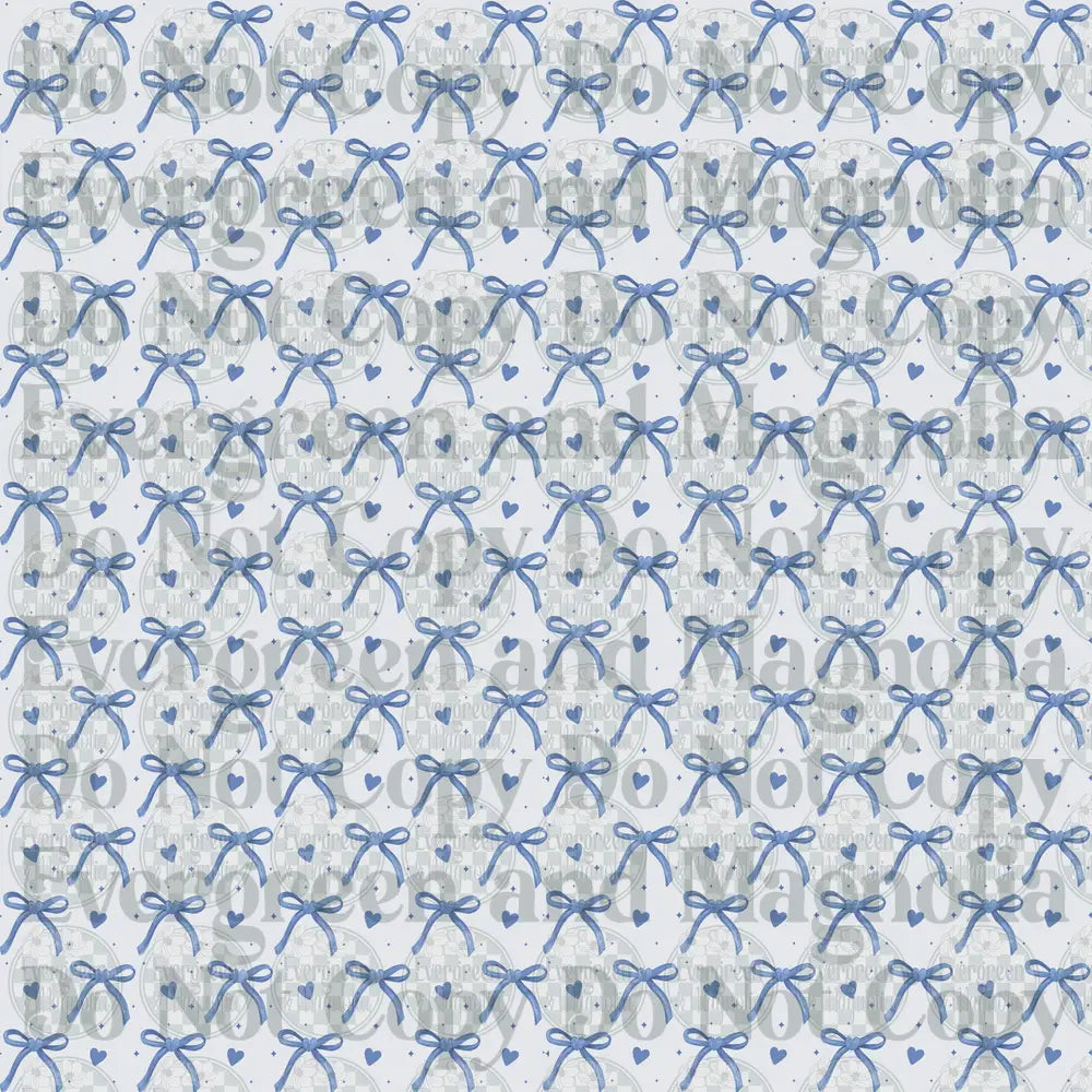 Blue Ribbon Bows Hearts Sparkles Repeat Pattern